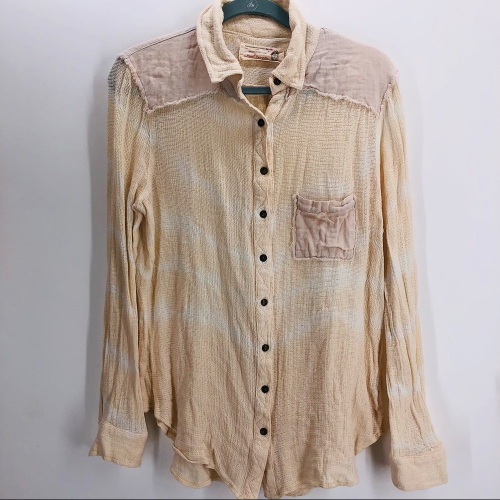 Free People cream mixed media button shirt